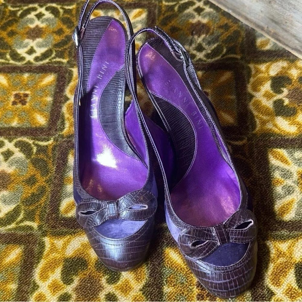 (7/125) Gianni Bini Purple Slingback Heels Women’s Size 8 Croc Embossed Bow Vint - Picture 3 of 8